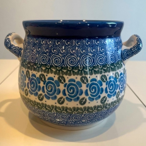 Ceramika Artystyczna Artistic Ceramic Polish Painted Rose Pottery Jar W/ Handles - Picture 1 of 10